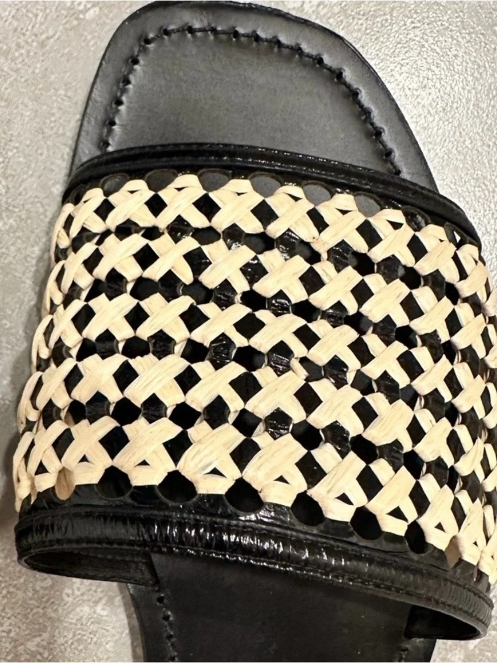 Tory Burch Black and Cream Woven Slide Mules